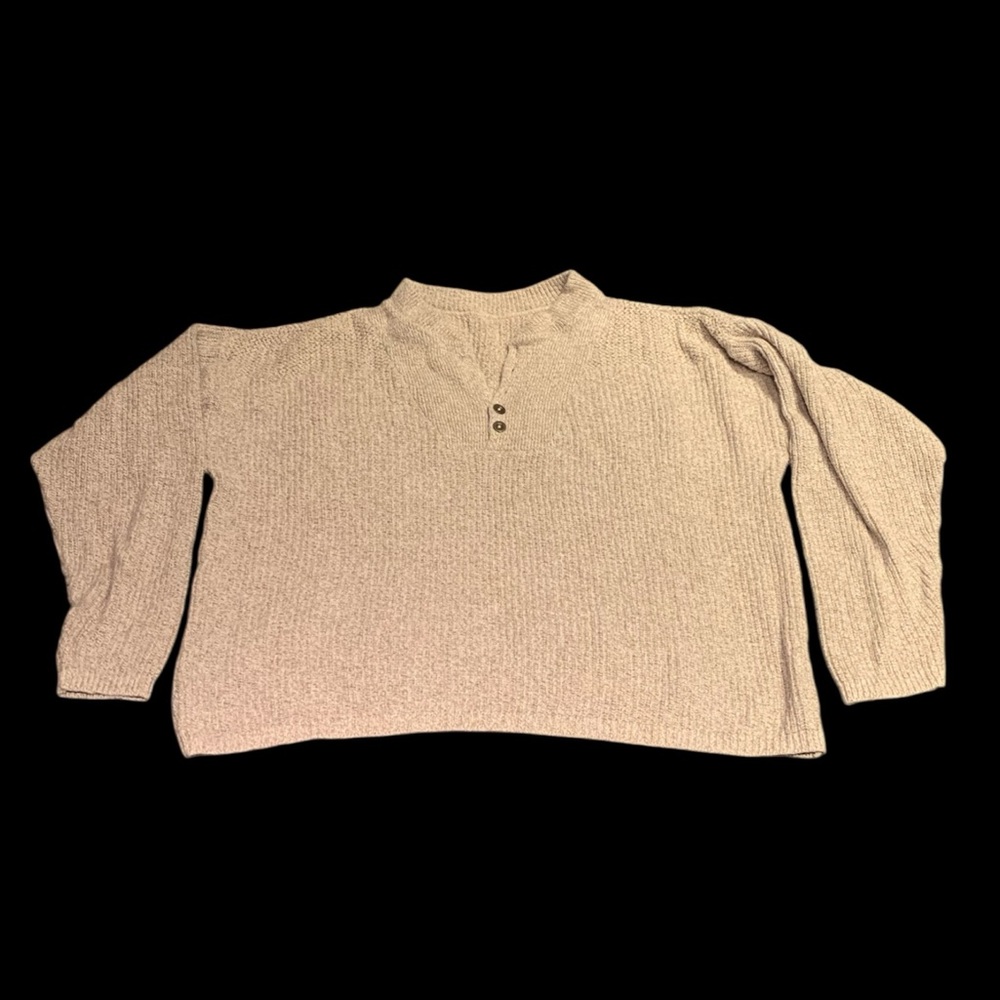 EDDIE BAUER QUARTER BUTTON UP BEIGE KHAKI OVERSIZED LONG SLEEVE KNIT CARDIGAN